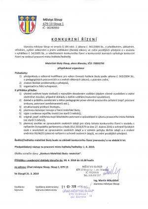 MŠ Sloup konkurzní řízení 1
